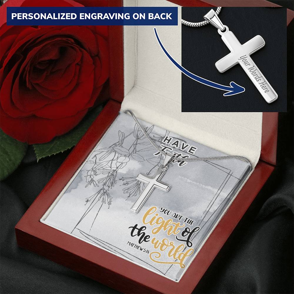 Dad To Son Gifts - You Are The Light Of The World Customize Engraved Cross Necklace