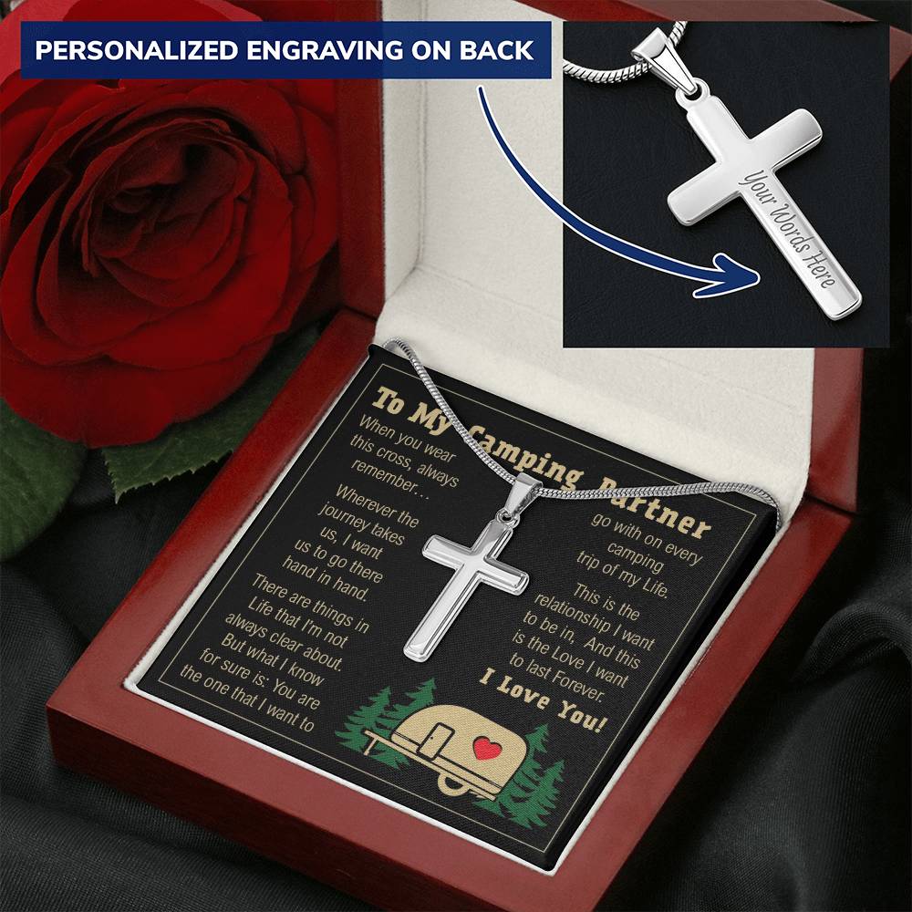 Camping Partner - Cross Necklace Customize Engraved Cross Necklace