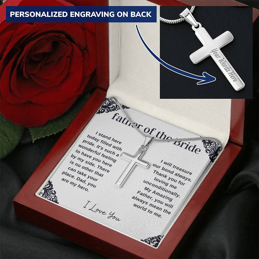 Father Of The Bride From Daughter Customize Engraved Cross Necklace