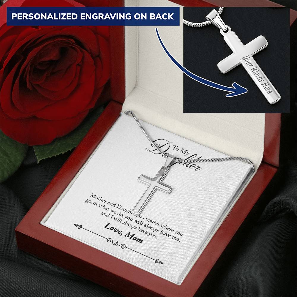 A Cross For My Daughter Customize Engraved Cross Necklace