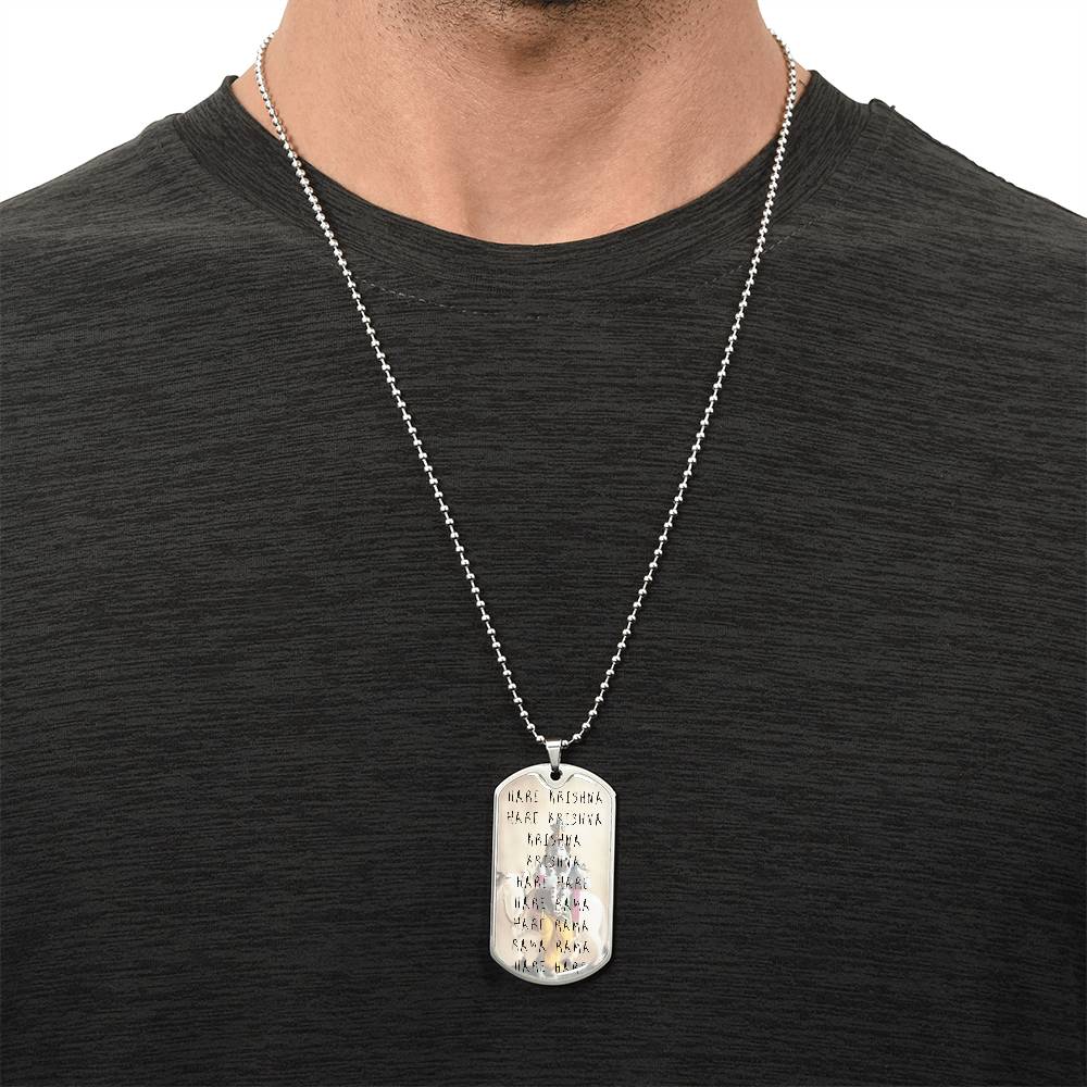 Hare Krishna Iskcon Maha - Mantra Pendant Necklace - Army Tag Necklace, Dog Tag Necklace