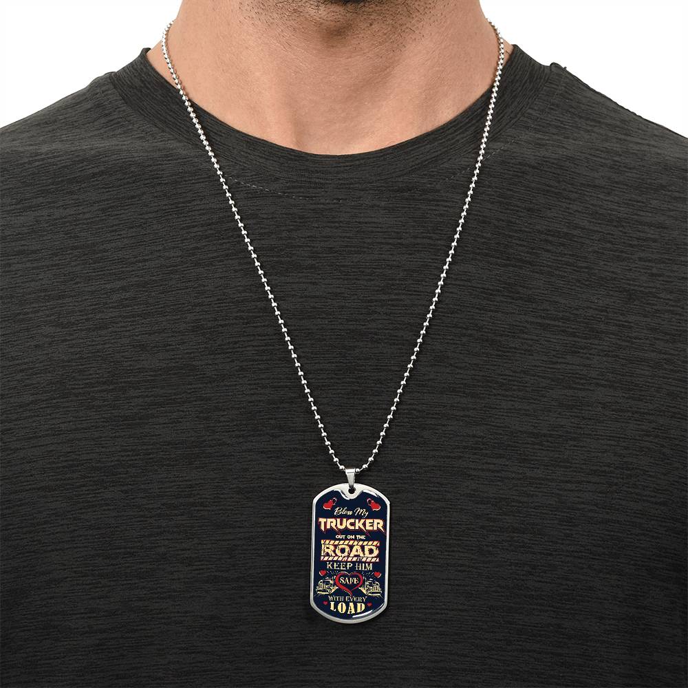Bless My Trucker - Gift For Trucker - Truck Driver Gifts - Army Tag Necklace, Dog Tag Necklace