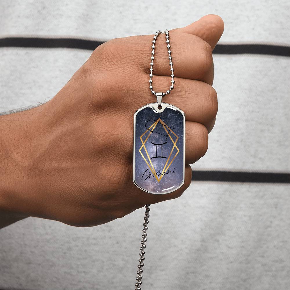 Gemini Galaxy Personalized Dog Tag Necklace - Army Tag Necklace, Dog Tag Necklace
