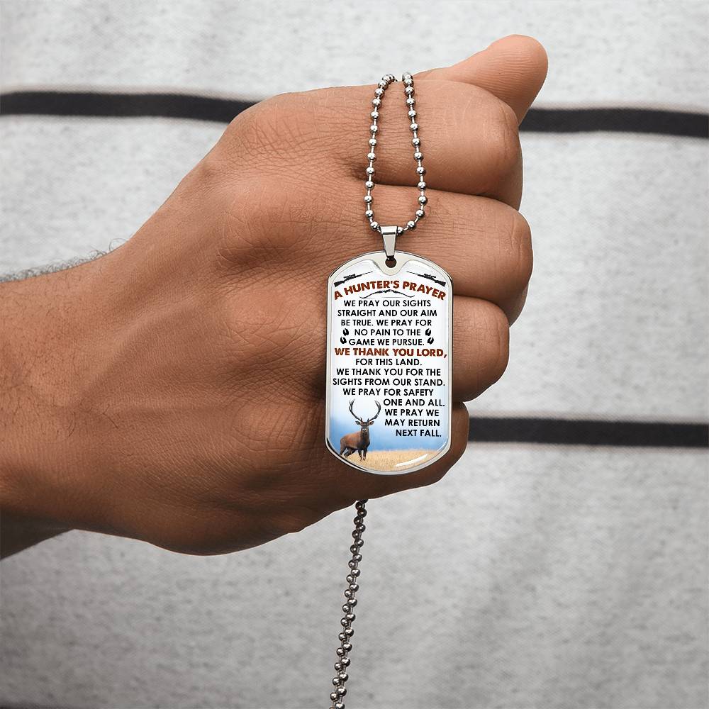 A Hunter's Prayer Engraved Dog Tag With Optional Personalization - Army Tag Necklace, Dog Tag Necklace