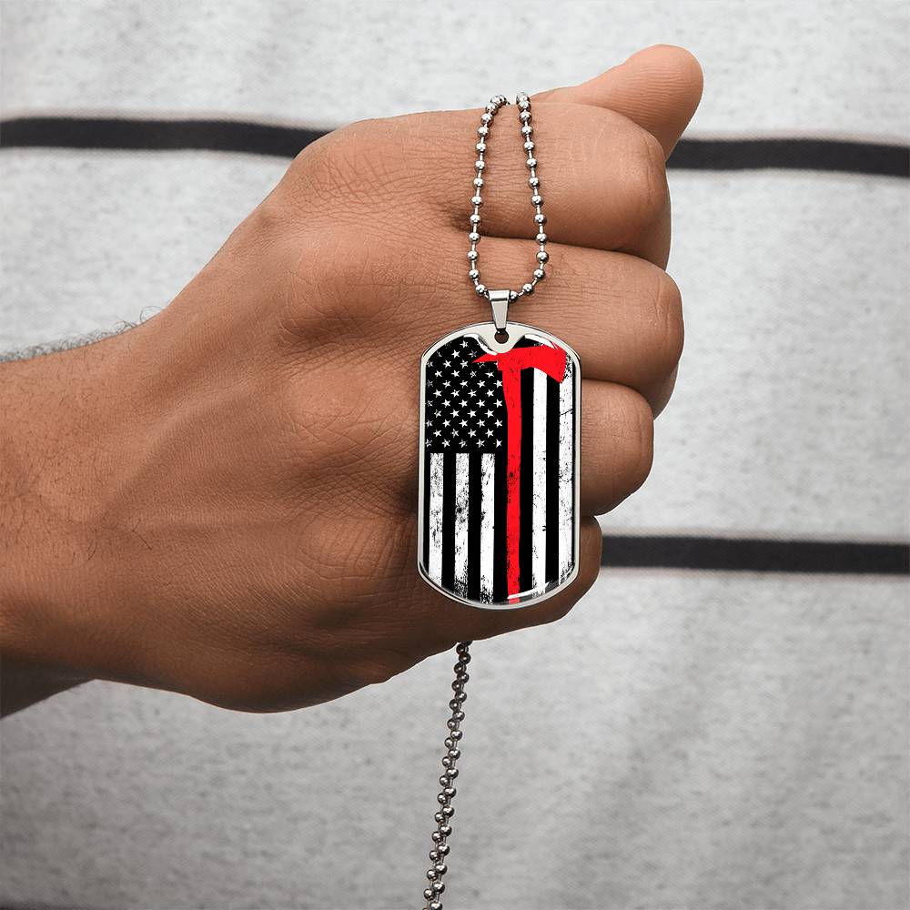 The Thin Red Line Firefighter Dog Tag Pendant Necklace Gifts Engraved Fireman's Dog Tag Engraved Firefighter Dog Tag - Army Tag Necklace, Dog Tag Necklace