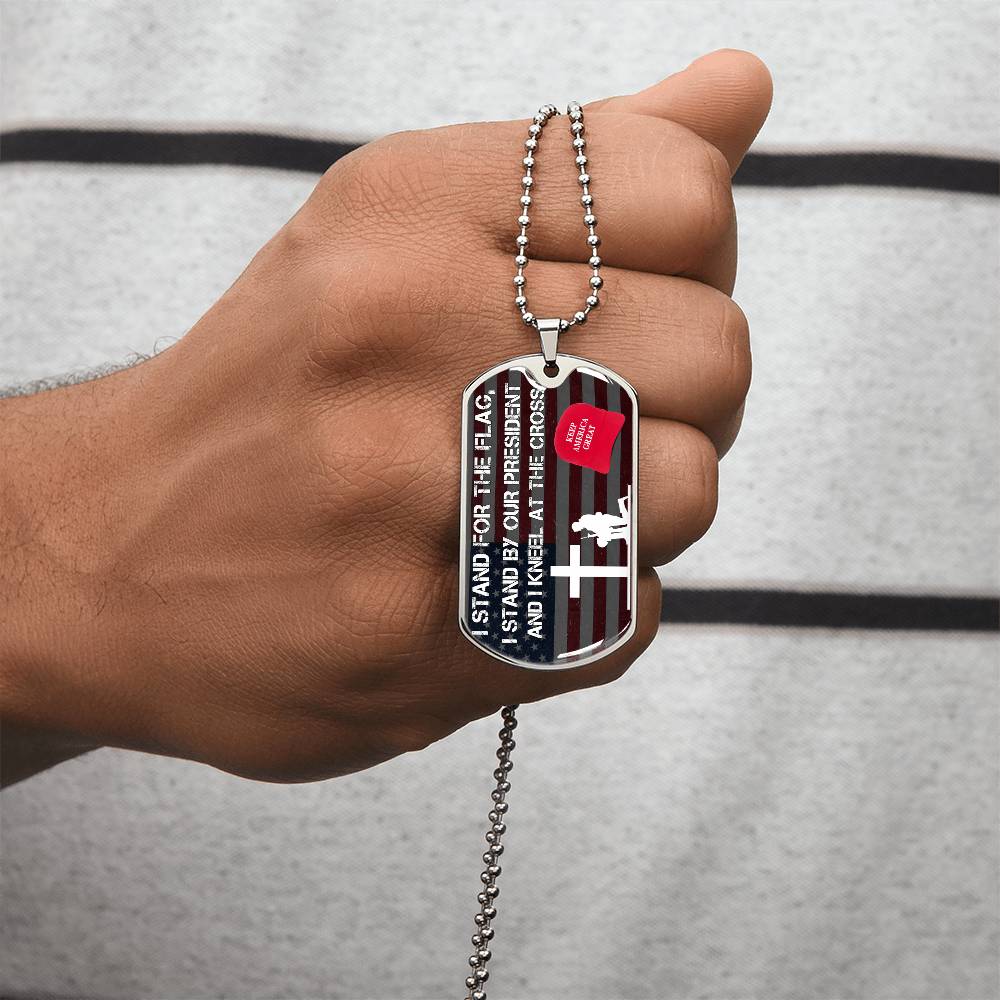 Patriotic Stand By Our President Military Ball Chain - Army Tag Necklace, Dog Tag Necklace
