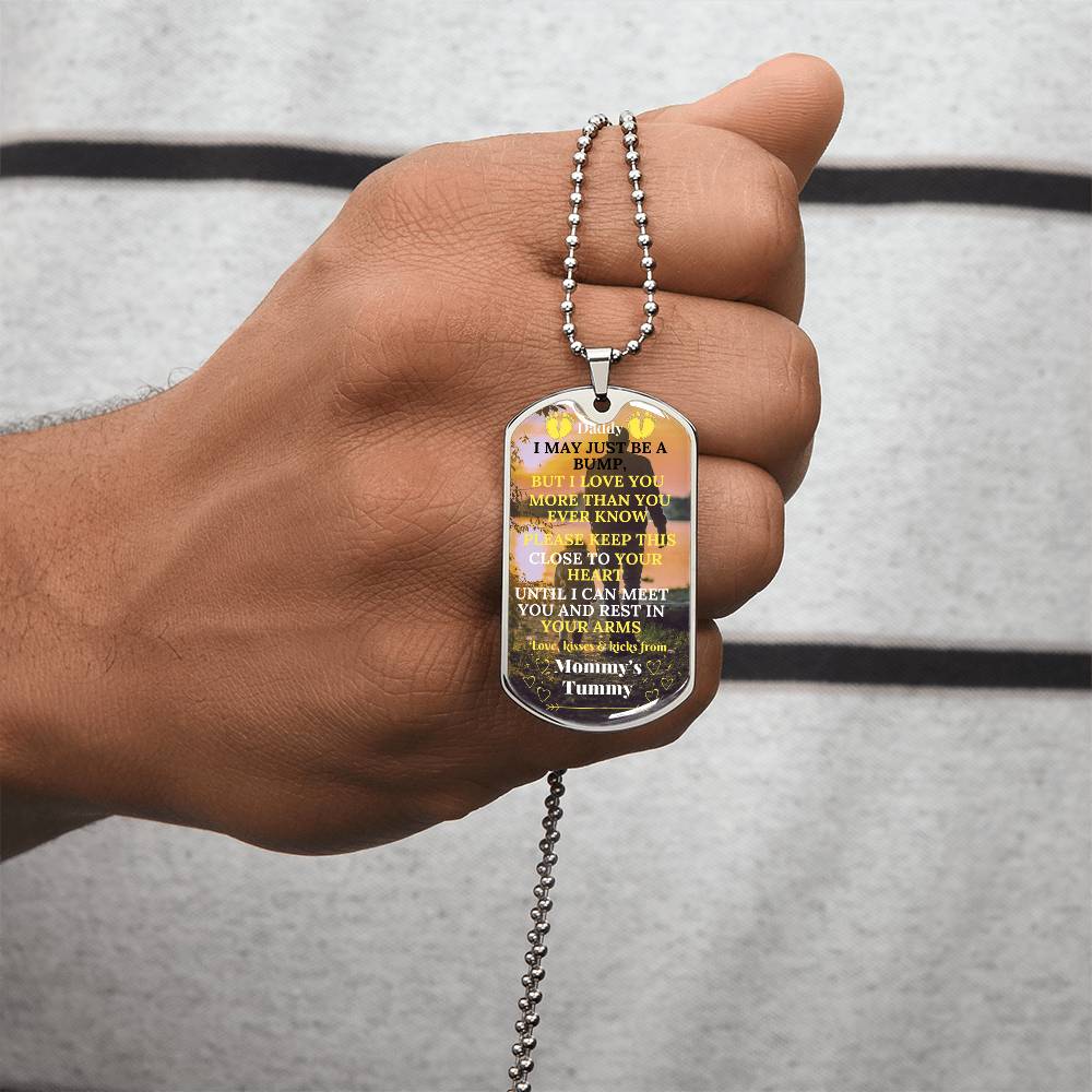 Gift From Bump, Dad to Be Gift, Expectant Father, Pregnancy Gift, From the Bump, Pregnancy Announcement to Husband Boyfriend - Army Tag Necklace, Dog Tag Necklace
