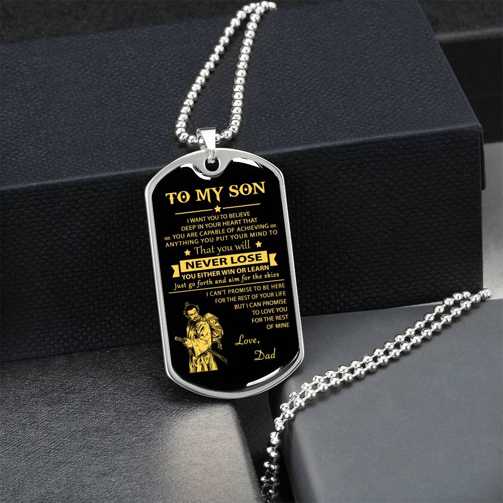 Samurai Dog Tag Dad To Son Never Lose - Army Tag Necklace, Dog Tag Necklace