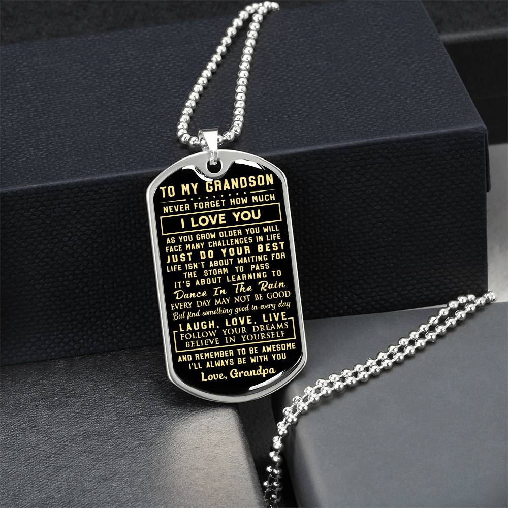 To My Grandson - Never Forget How Much I Love You Love Grandpa - Army Tag Necklace, Dog Tag Necklace