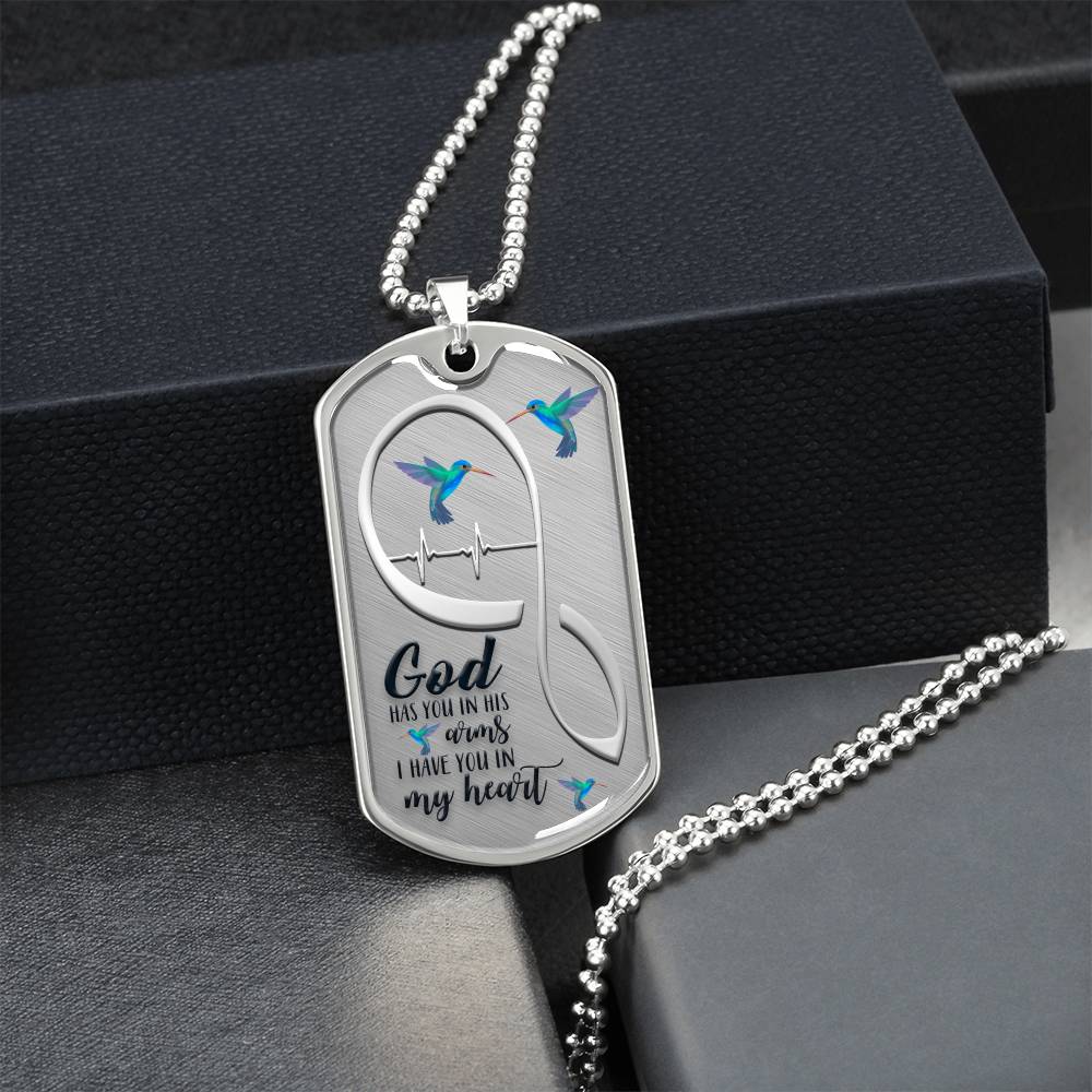 Hummingbird God Has You In His Arms Luxury Necklace - Army Tag Necklace, Dog Tag Necklace