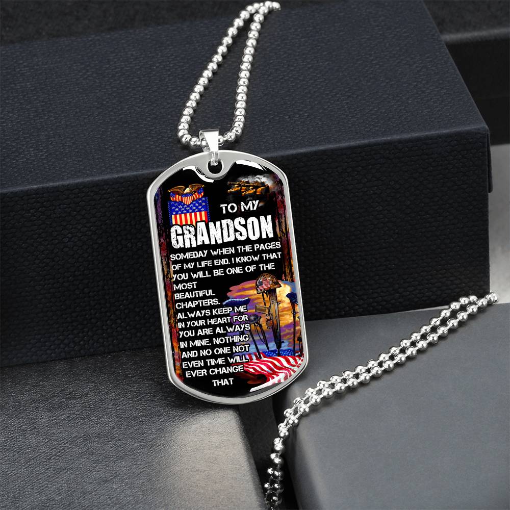 To My Grandson - Army Tag Necklace, Dog Tag Necklace