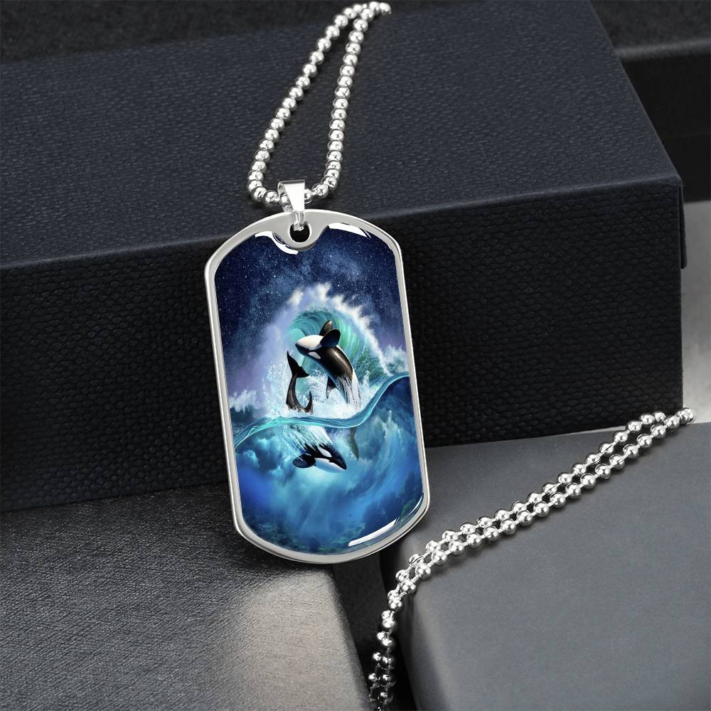 Dolphins right - Army Tag Necklace, Dog Tag Necklace