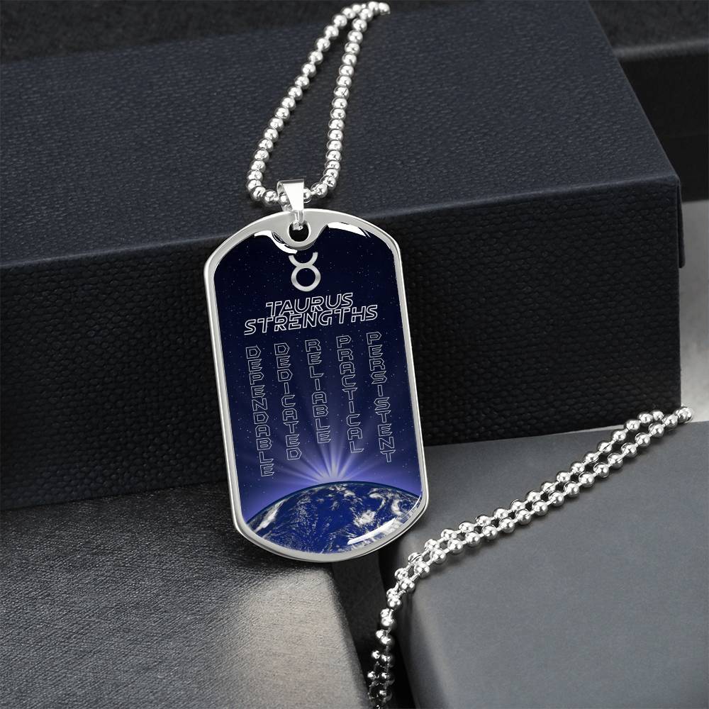 Taurus Ball Chain Dog Tag Necklace - Army Tag Necklace, Dog Tag Necklace