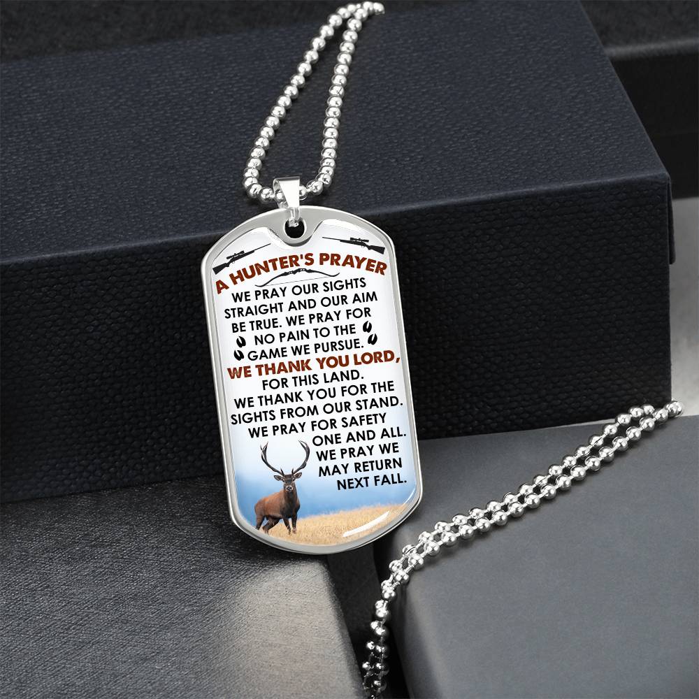 A Hunter's Prayer Engraved Dog Tag With Optional Personalization - Army Tag Necklace, Dog Tag Necklace
