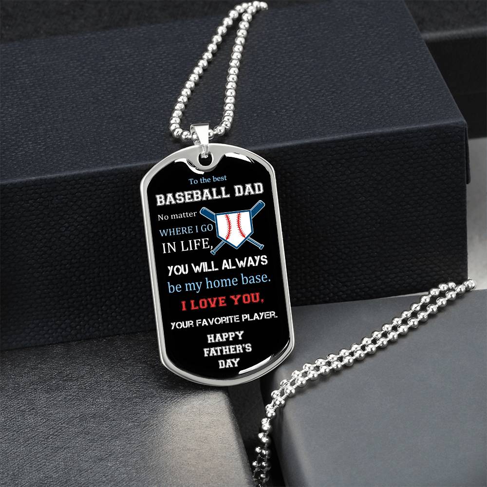 To The Best Baseball Dad - Father's Day Gift - Luxury Necklace - Army Tag Necklace, Dog Tag Necklace