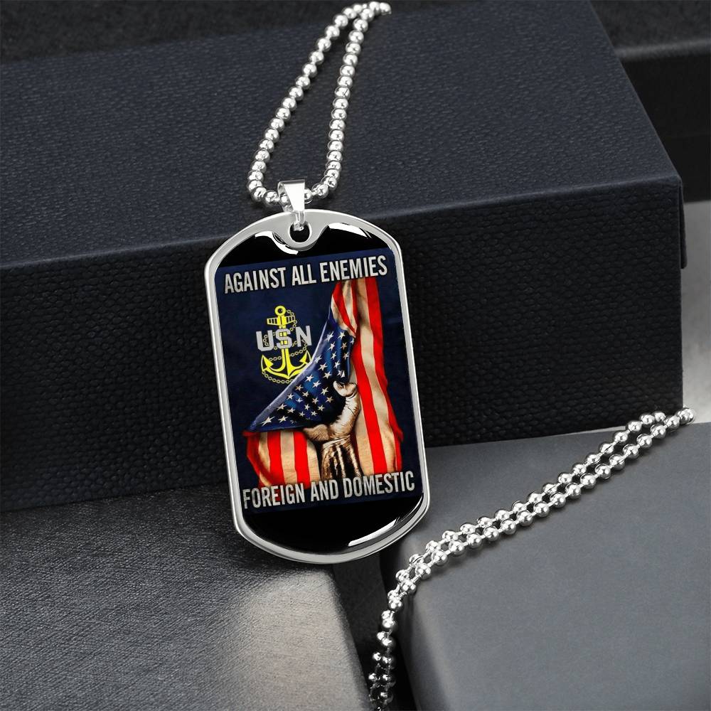 Against All Enemies Dog Tag - Army Tag Necklace, Dog Tag Necklace