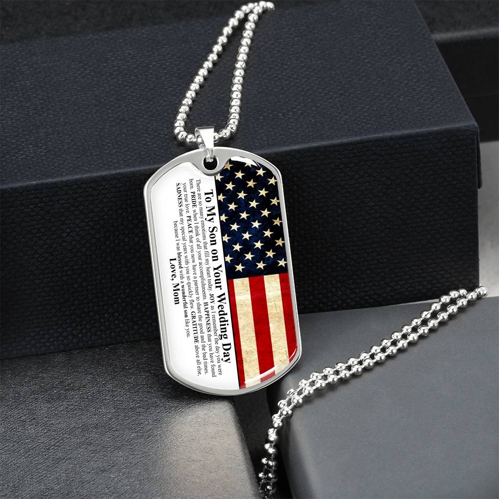 To My Son On Your Wedding Day - Army Tag Necklace, Dog Tag Necklace
