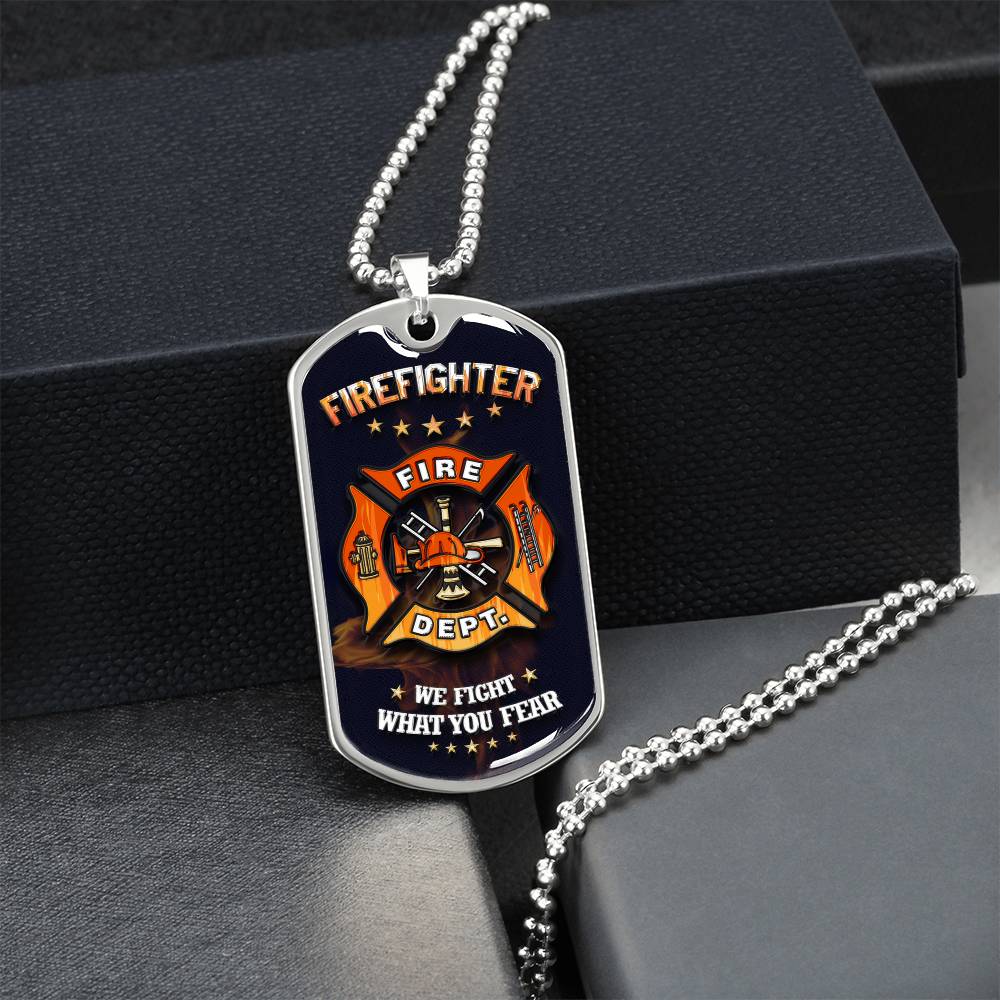 Kneeling Firefighter Necklace, Fireman Necklace, Ball Chain, Firefighter Gift - Army Tag Necklace, Dog Tag Necklace