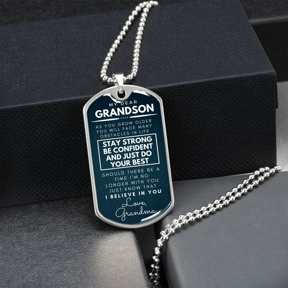 Grandson Pendant - Army Tag Necklace, Dog Tag Necklace