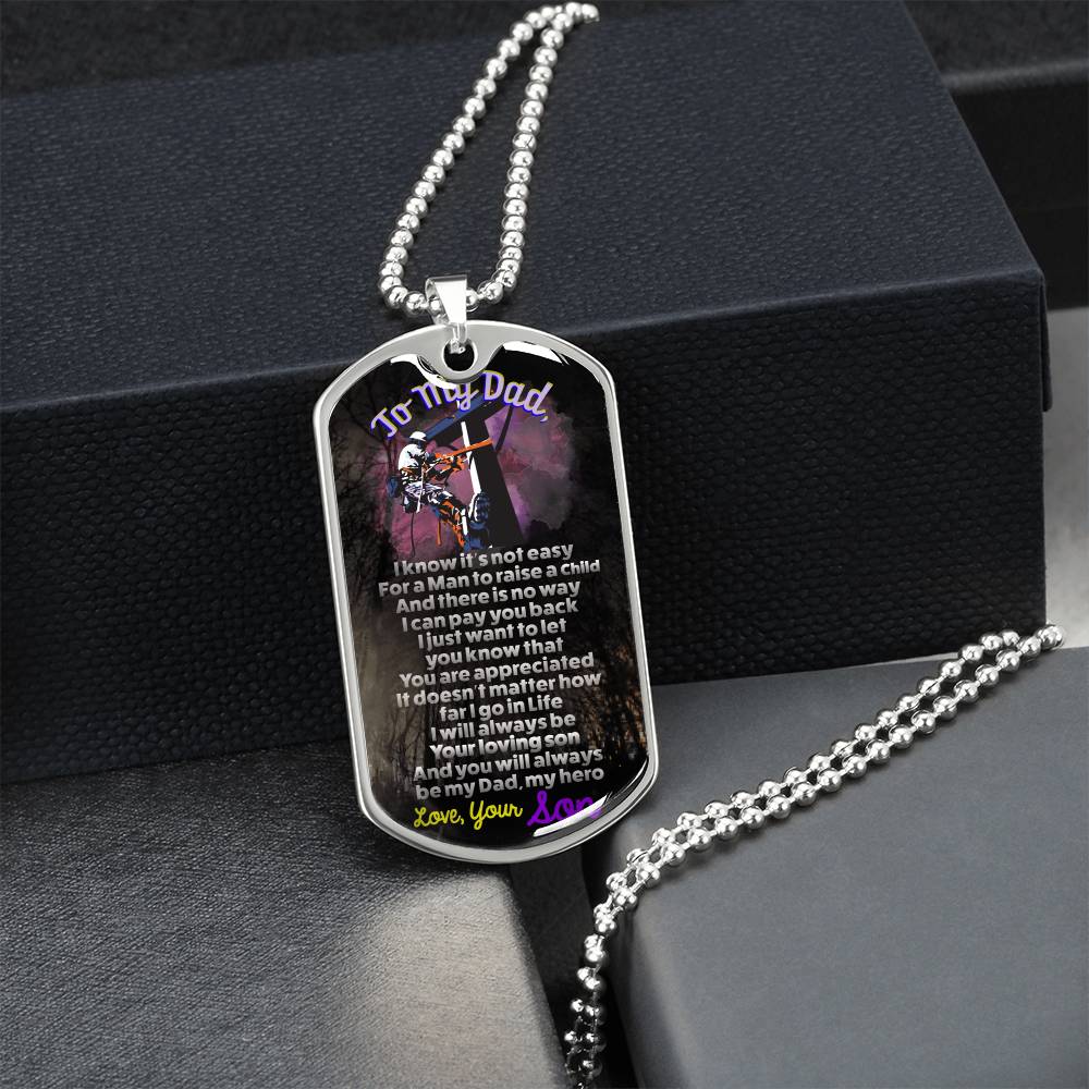 Lineman's Dad - Premium Dog Tag From Son - Army Tag Necklace, Dog Tag Necklace