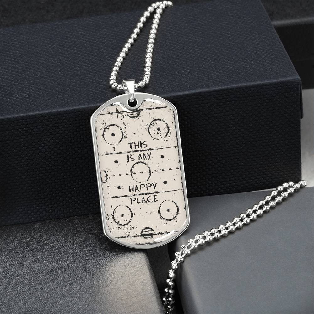 This Is My Happy Place Hockey Pendant Necklace - Army Tag Necklace, Dog Tag Necklace