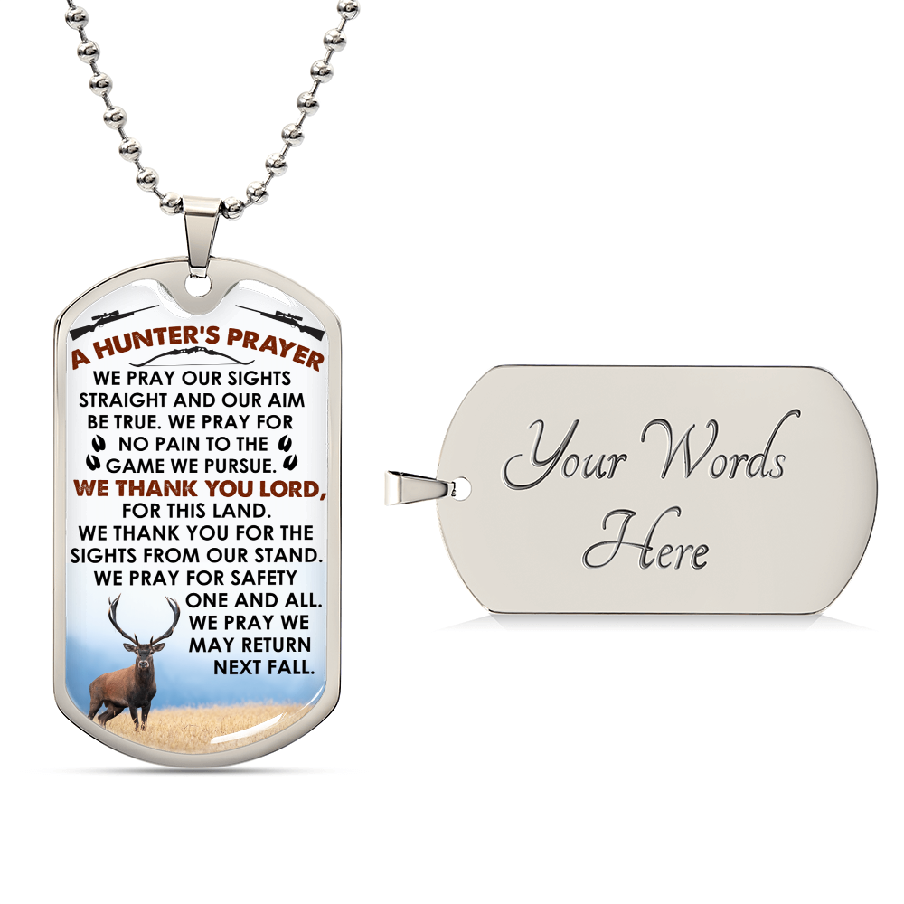 A Hunter's Prayer Engraved Dog Tag With Optional Personalization - Army Tag Necklace, Dog Tag Necklace