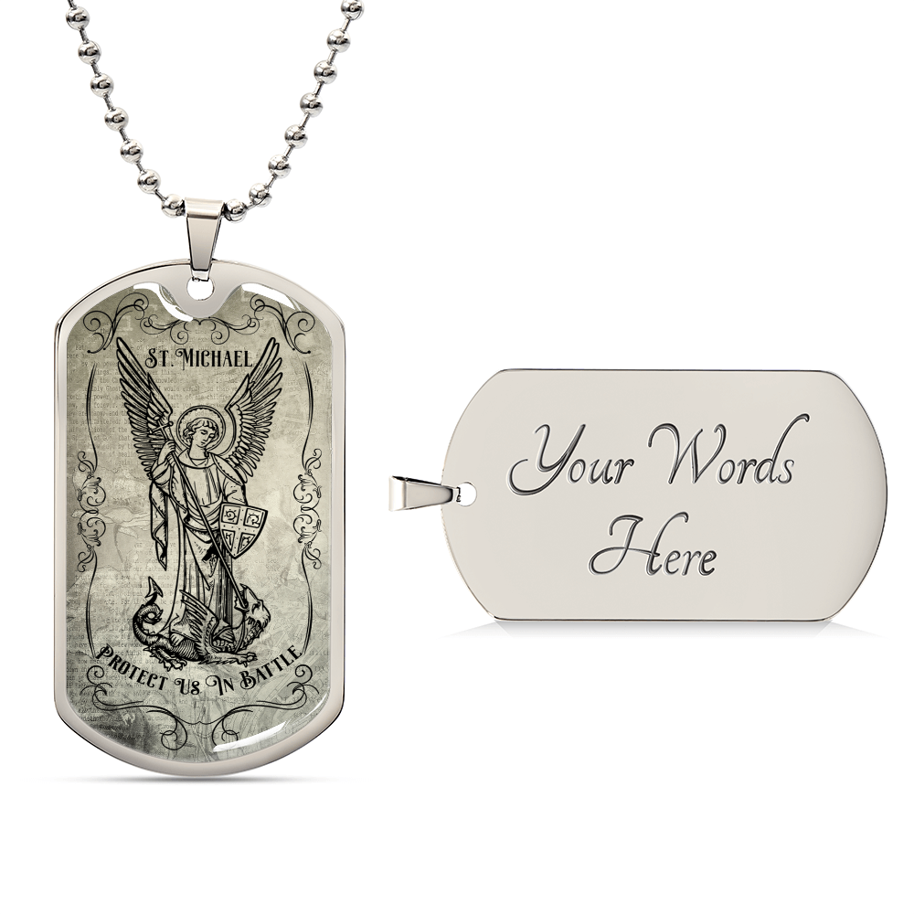 Police Officer St.Michael Protect Us Dogtag - Army Tag Necklace, Dog Tag Necklace