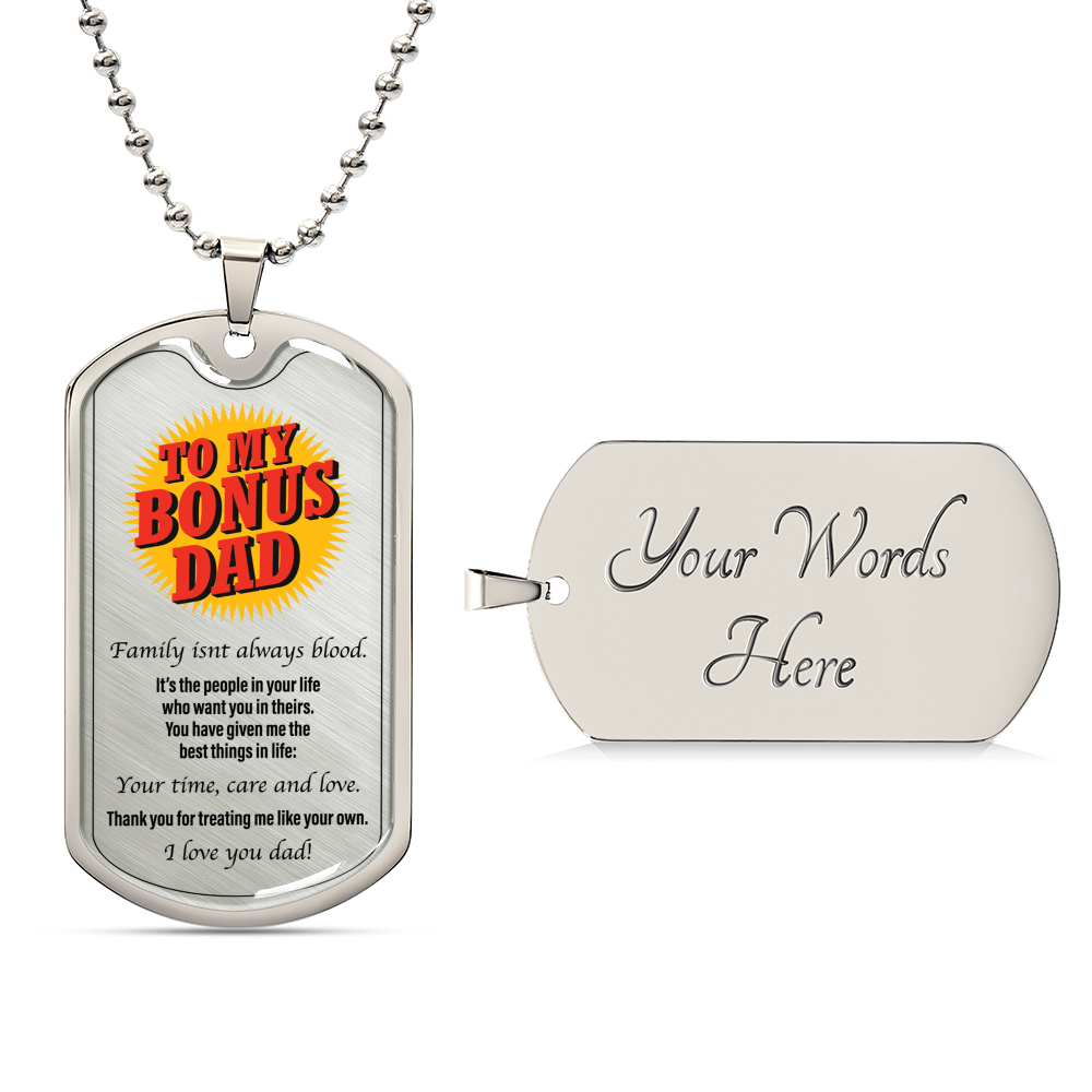 To My Bonus Dad - Lovetag - Army Tag Necklace, Dog Tag Necklace