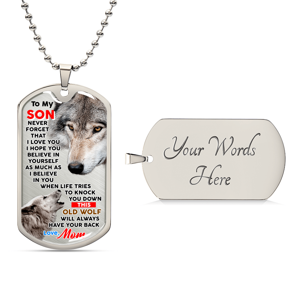 Gift For Son - Gift From Mother - Wolf Mom Gift - Wolf Lover Gift - Gift For Son From Mom - Son's Birthday Gift - Mother Son Gift - Army Tag Necklace, Dog Tag Necklace