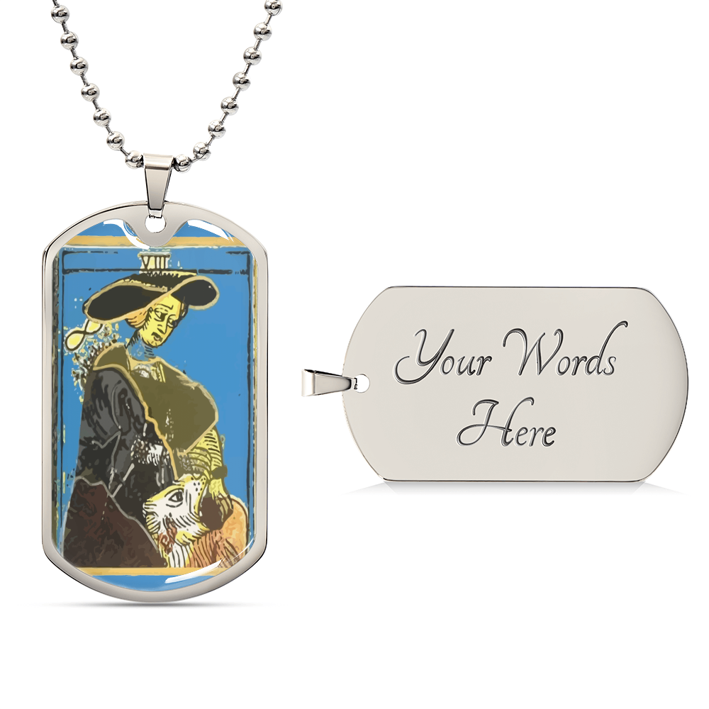 Strength Tarot Pendant Necklace - Army Tag Necklace, Dog Tag Necklace