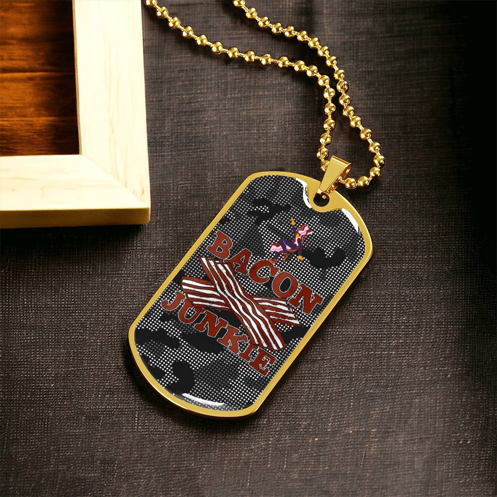 Funny Bacon Junkie Bacon Lover Carbon Fiber Camo Dog-Tag Necklace - Army Tag Necklace, Dog Tag Necklace