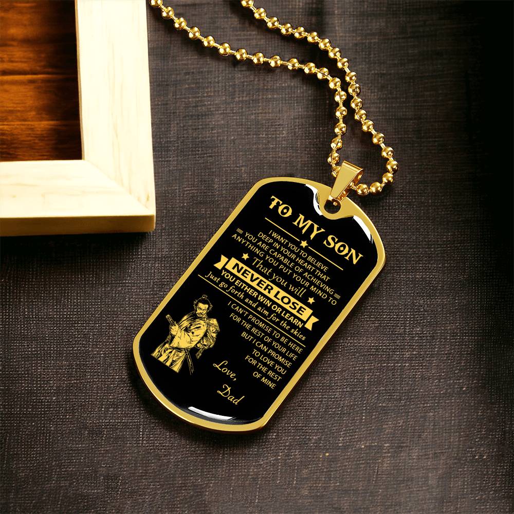 Samurai Dog Tag Dad To Son Never Lose - Army Tag Necklace, Dog Tag Necklace