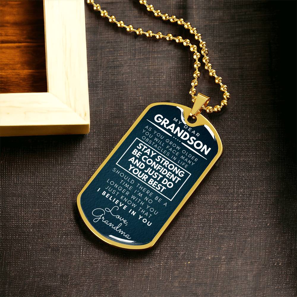 Grandson Pendant - Army Tag Necklace, Dog Tag Necklace
