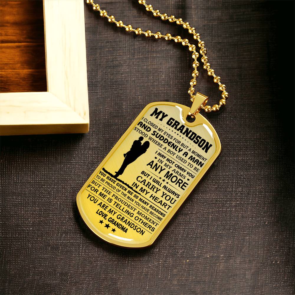 Grandson Dogtag - Proud Of You - Love, Grandma - Army Tag Necklace, Dog Tag Necklace