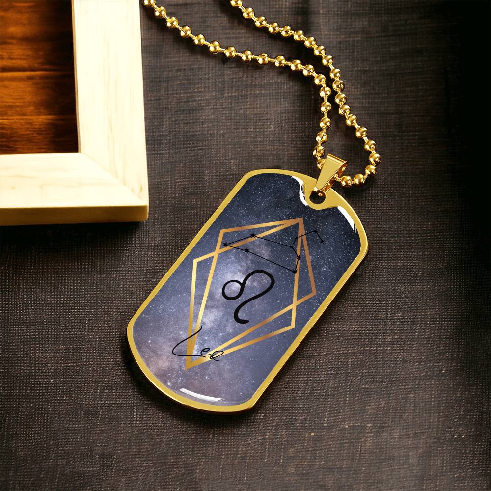 Leo Galaxy Dog Personalized Tag Necklace - Army Tag Necklace, Dog Tag Necklace