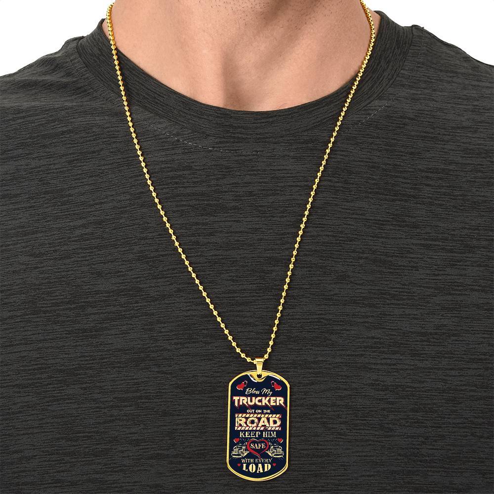 Bless My Trucker - Gift For Trucker - Truck Driver Gifts - Army Tag Necklace, Dog Tag Necklace