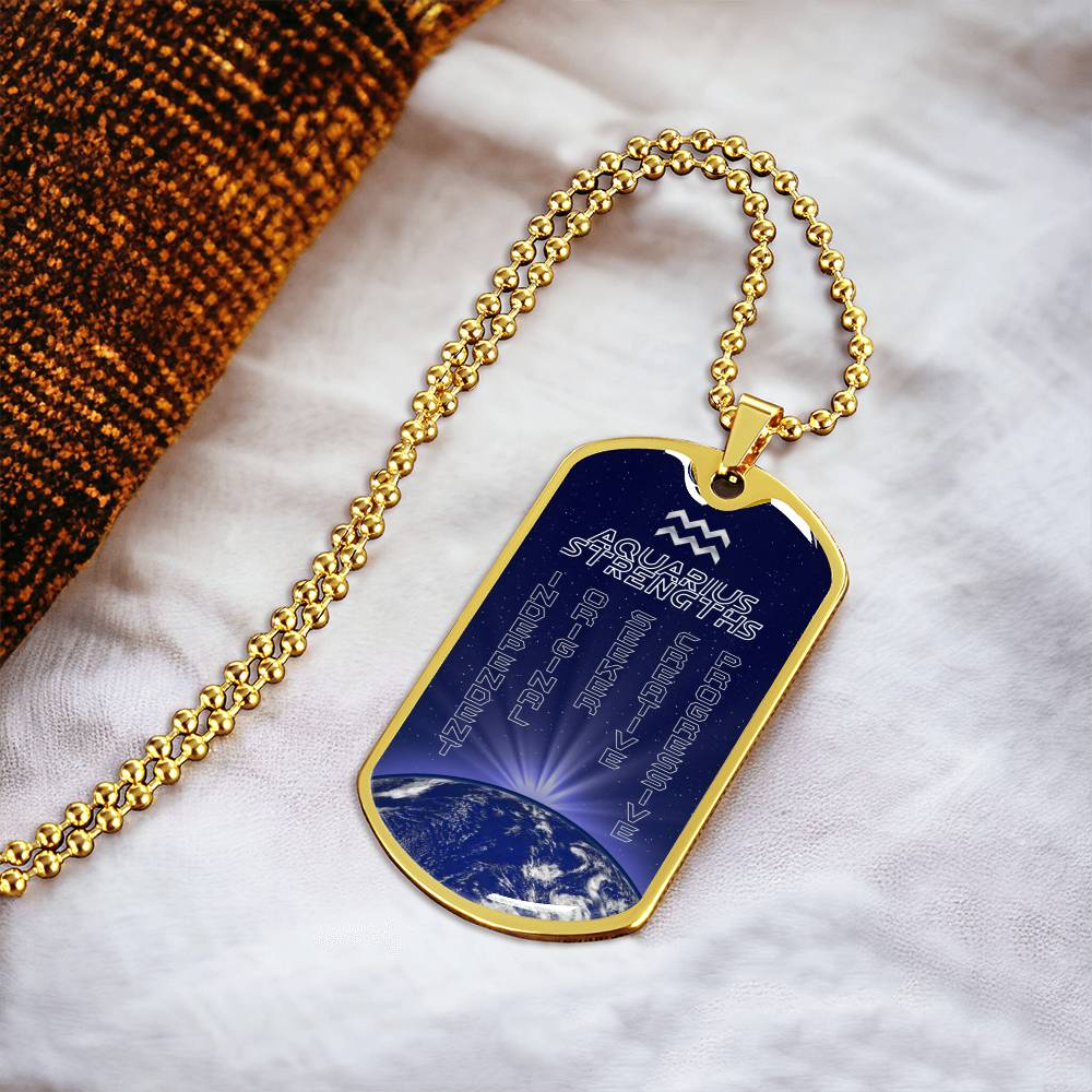Aquarius Ball Chain Dog Tag Necklace - Army Tag Necklace, Dog Tag Necklace