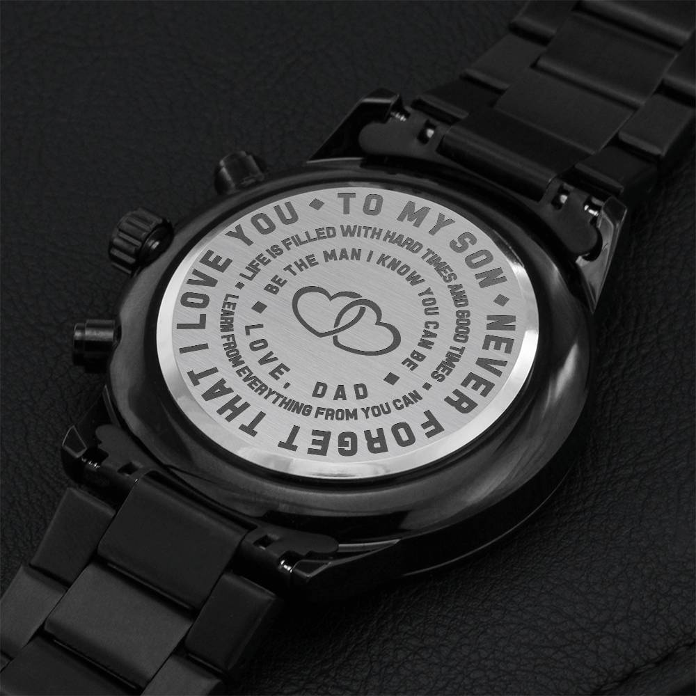 To My Son From Dad - To See You Through My Eyes Engraved Stainless Steelwatch Gifts Custom Birthday Graduation Gift For My Son From Fathe Engraving Chronograph Watch