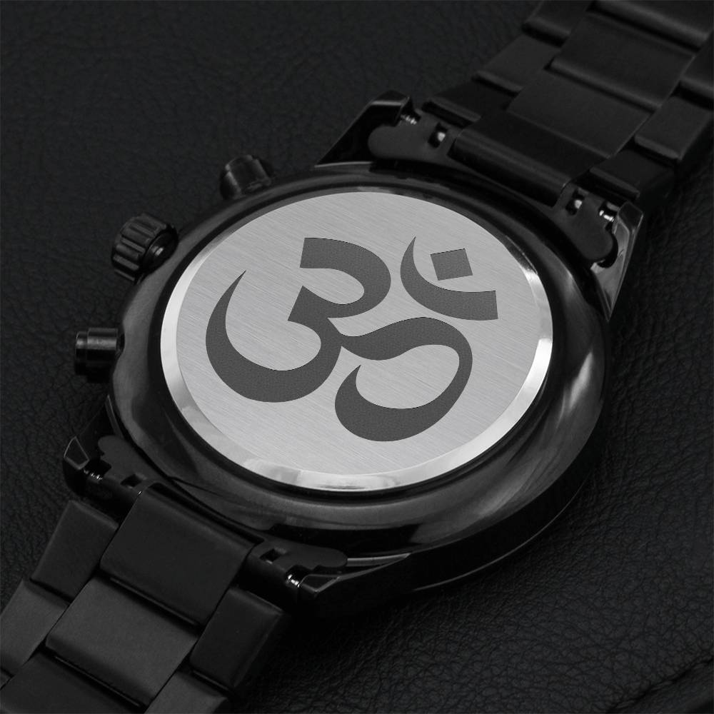Om Engraved Watch Black Chronograph Watch Gift For Yoga Lover Yoga Gift Yogi Gift Yogi Birthday Gift Meditation Watch Engraving Chronograph Watch