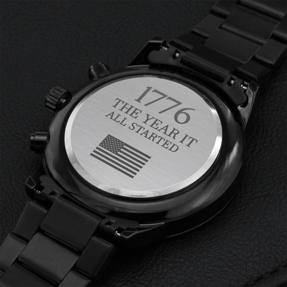 1776 Engraved Black Chronograph Watch Engraving Chronograph Watch