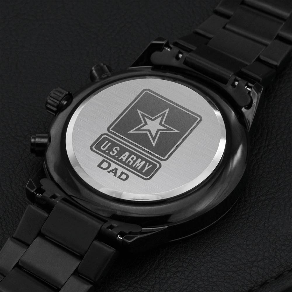 U.s. Army Dad Engraved Design Black Chronograph Watch Engraving Chronograph Watch