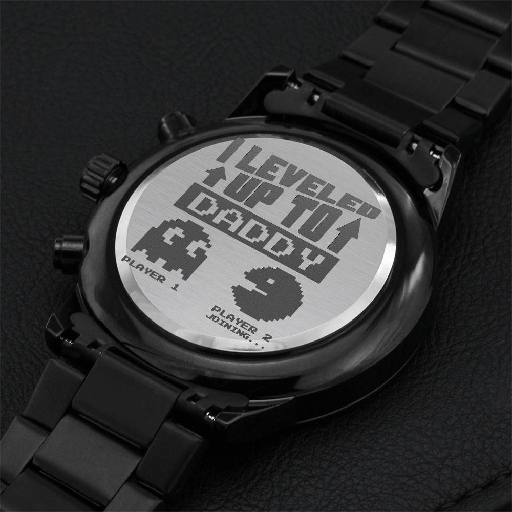 Leveled Up To Daddy Engraved Chronograph Watch Father's Day Engraving Chronograph Watch
