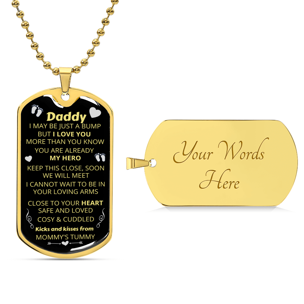 Necklace Gift For Dad - Boyfriend Gift - Husband Necklace - My Hero - Kicks & Kisses From Mommy's Tummy - New Dad Gift - Army Tag Necklace, Dog Tag Necklace