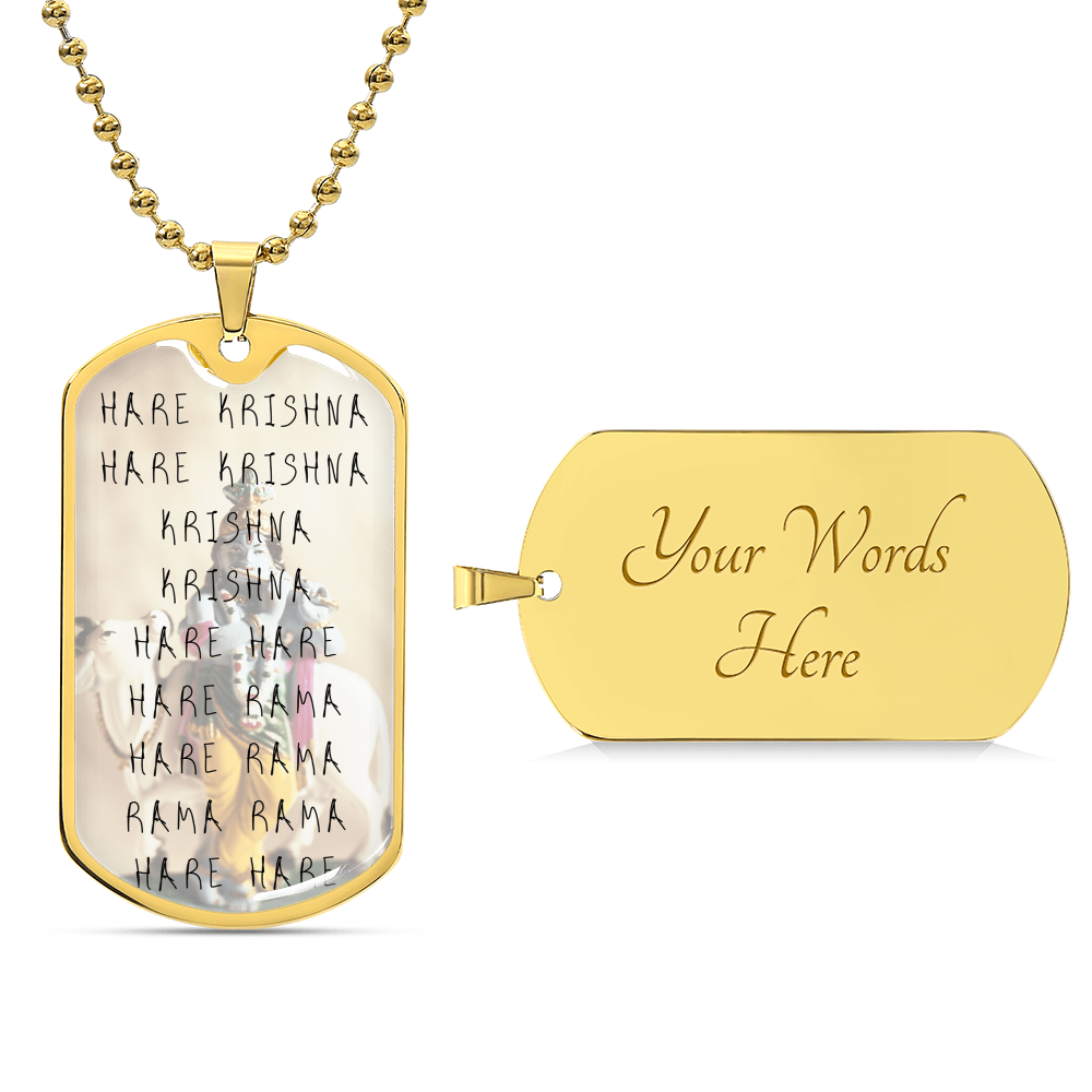 Hare Krishna Iskcon Maha - Mantra Pendant Necklace - Army Tag Necklace, Dog Tag Necklace