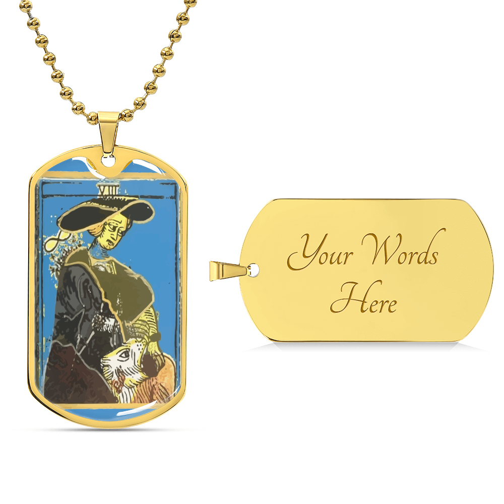 Strength Tarot Pendant Necklace - Army Tag Necklace, Dog Tag Necklace