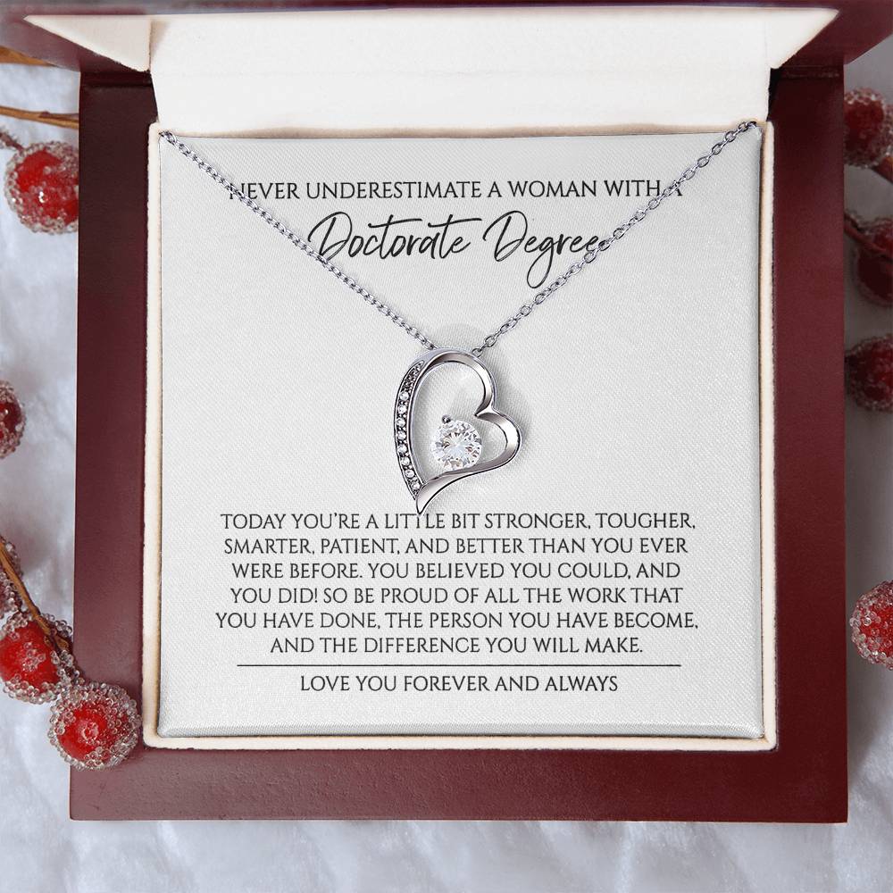 Never Underestimate A Woman With A Doctorate Degree Graduation Gift For Doctor 1 Forever Love Necklace