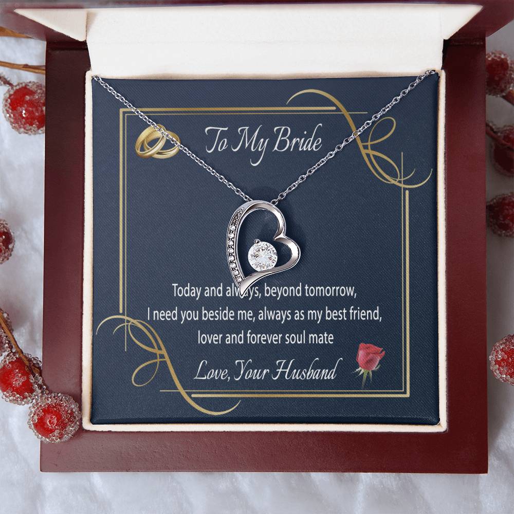 To My Bride Heart Necklace Forever Love Necklace For Wife Message Card Jewelry For Wife Anniversary Birthday Wedding Gift For Wife Forever Love Necklace