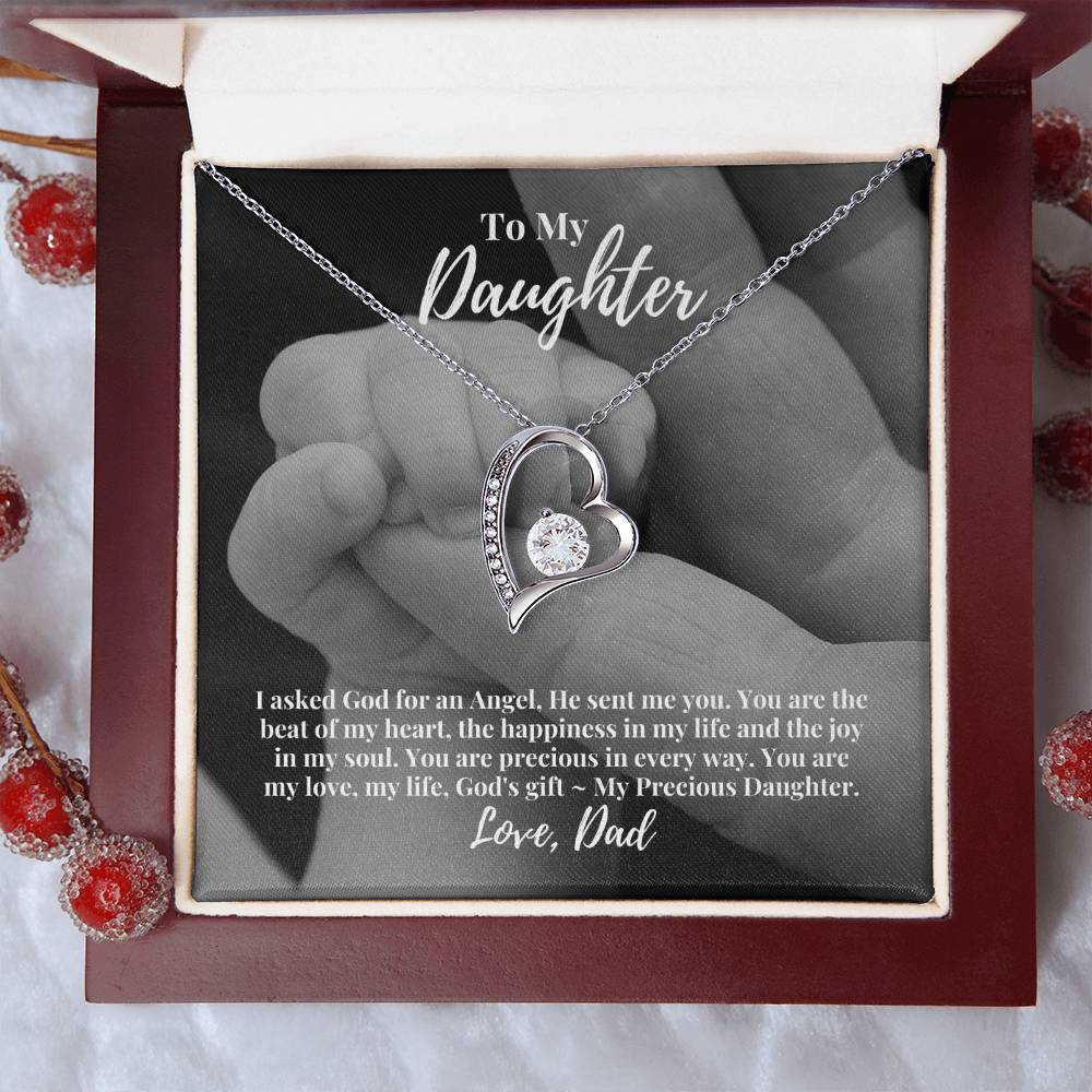 To My Daughter I Asked God For An Angel He Sent Me You From Dad Heart Pendant Necklace With Keepsake Message Card 1 Forever Love Necklace