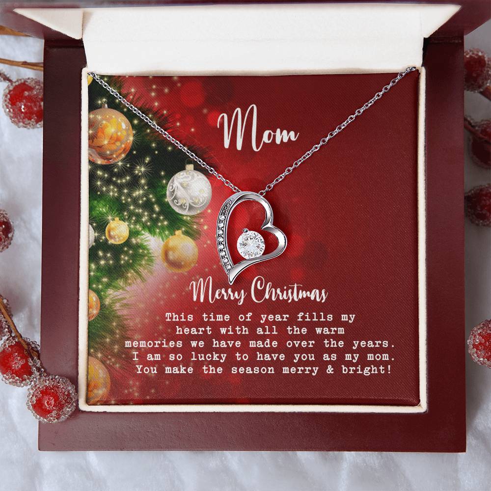 Mom Merry Christmas Message Card & Necklace Forever Love Necklace