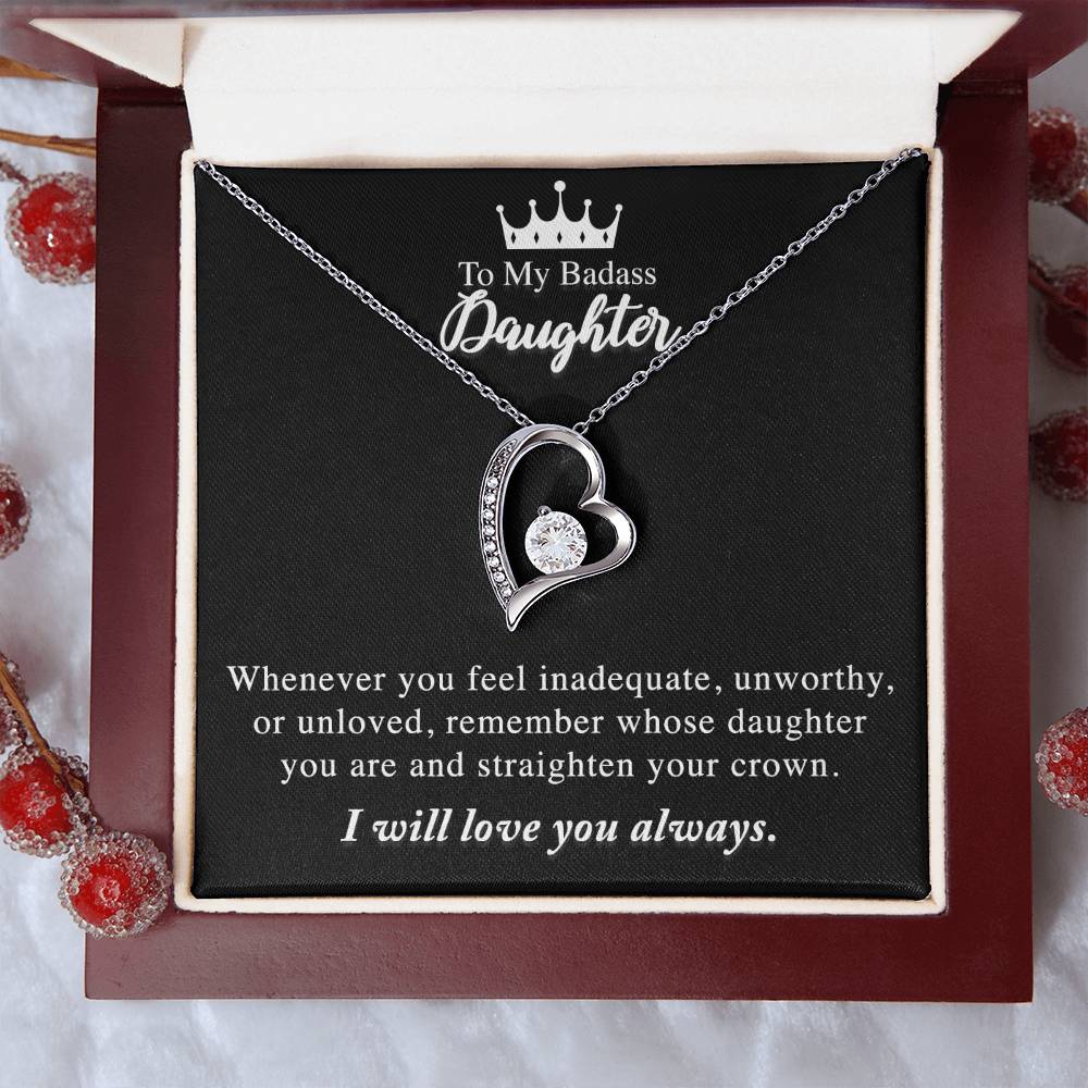 To My Badass Daughter Necklace Daughter Gift Necklace Daughter Birthday Gift Gift For Daughter Daughter Jewelry White Gold Necklace Forever Love Necklace